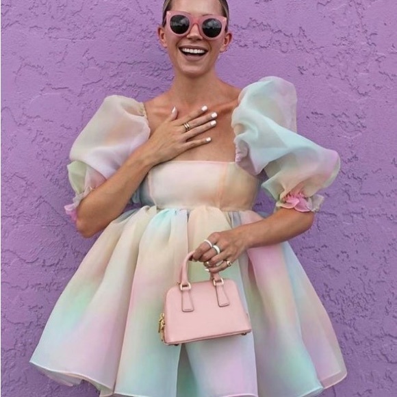 Selkie Dresses & Skirts - Selkie Mini Rainbow Puff Sleeve Pastel Babydoll Dress Sz XS